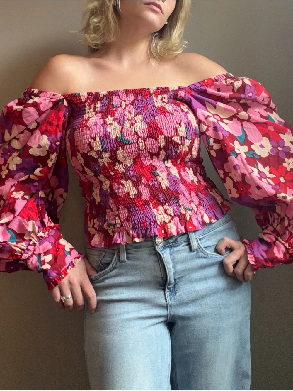 Floral Smocked Square-Neck Top - Pink Multi